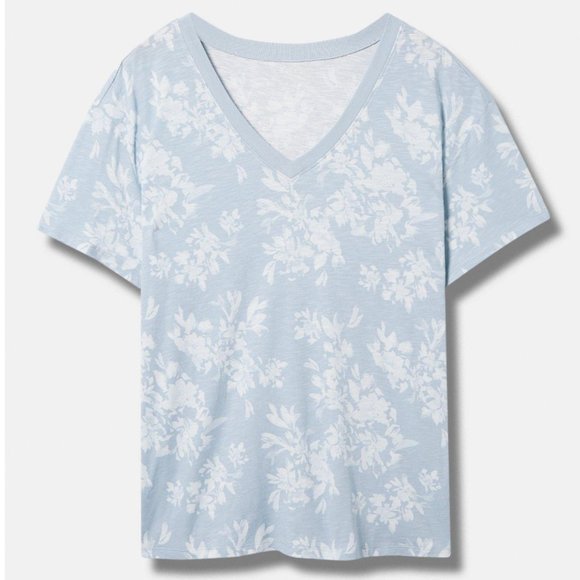 torrid Tops - TORRID - 1X - Light Blue Floral Relaxed Super Soft Slub V-Neck T-Shirt NEW